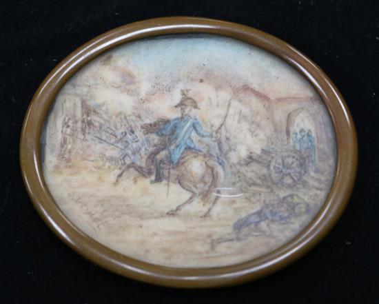 A miniature, French battle scene, signed Vernet